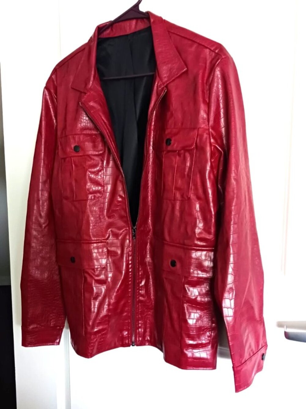 Red Faux Leather Leather Zipper Front Jacket Size Medium New With Tags Unisex